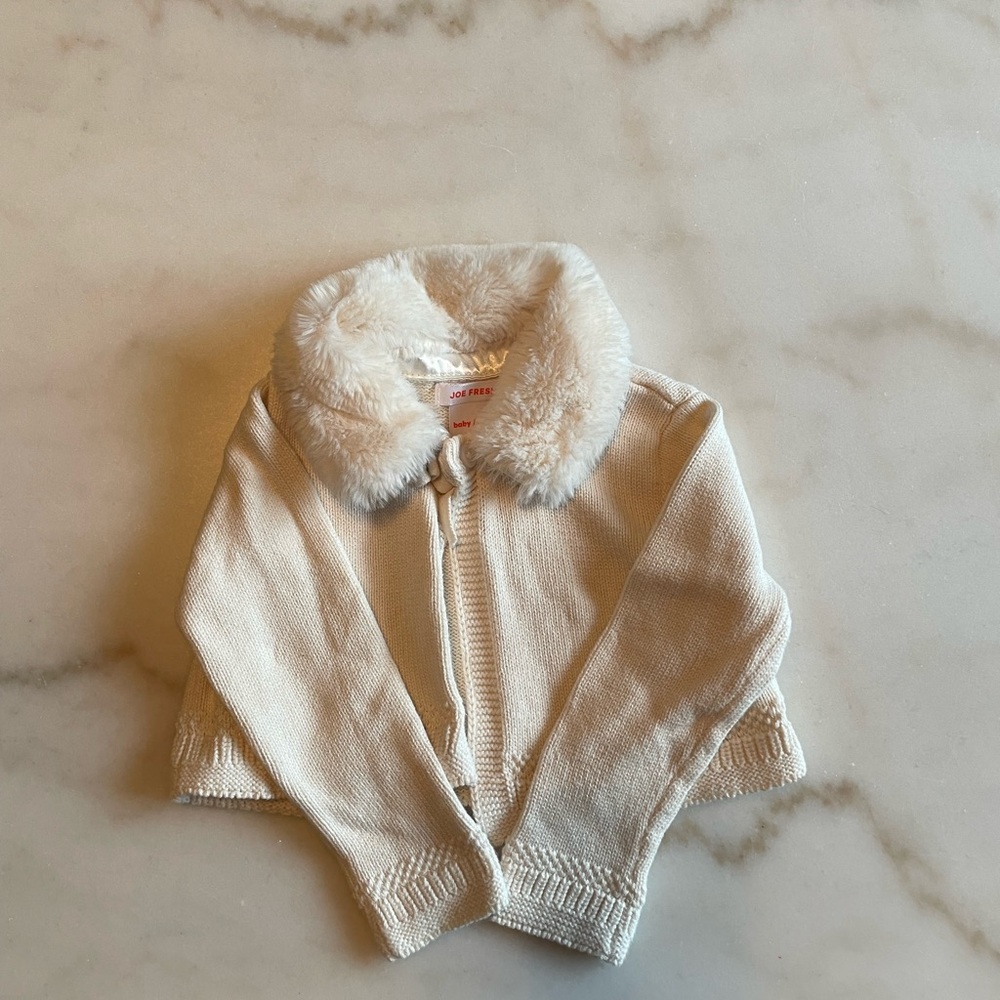 Joe Fresh Plush Faux Fur Baby Cardigan - Cream